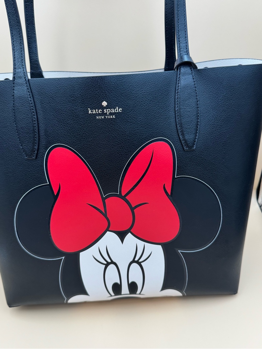 Kate Spade x Disney Minnie Mouse Tote Bag Black Red Bow Graphic + Matching Pouch - Picture 9 of 17
